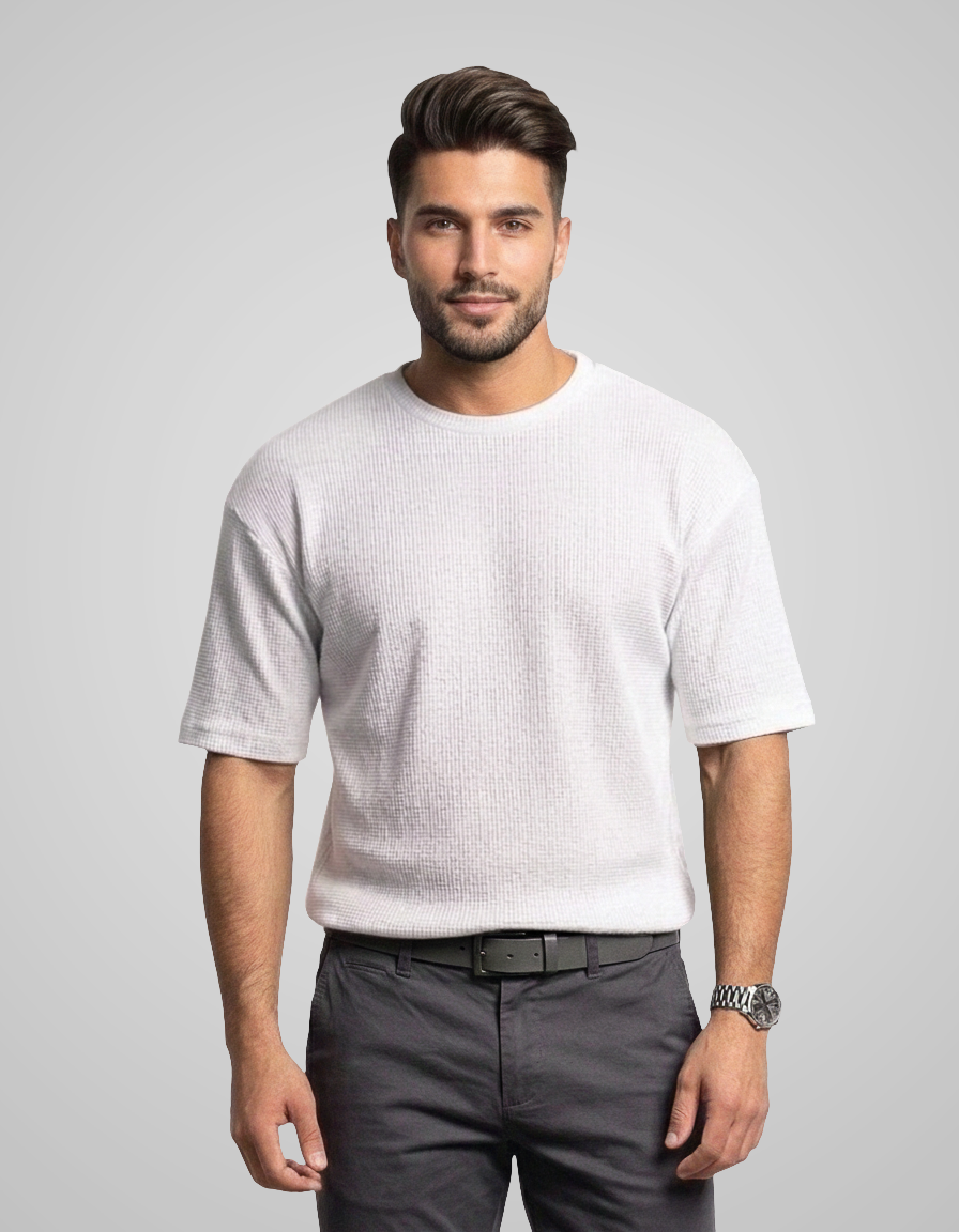 Ikaaru - Oversized Waffle Knit Tee For Men - White