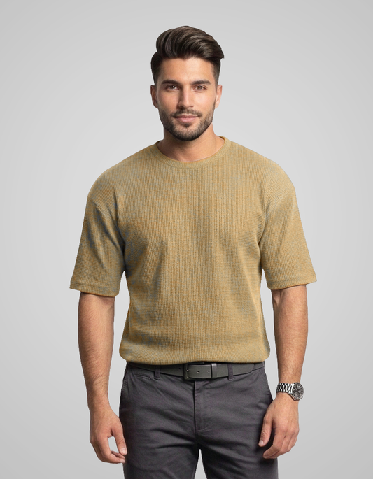 Ikaaru - Oversized Waffle Knit Tee For Men - Beige